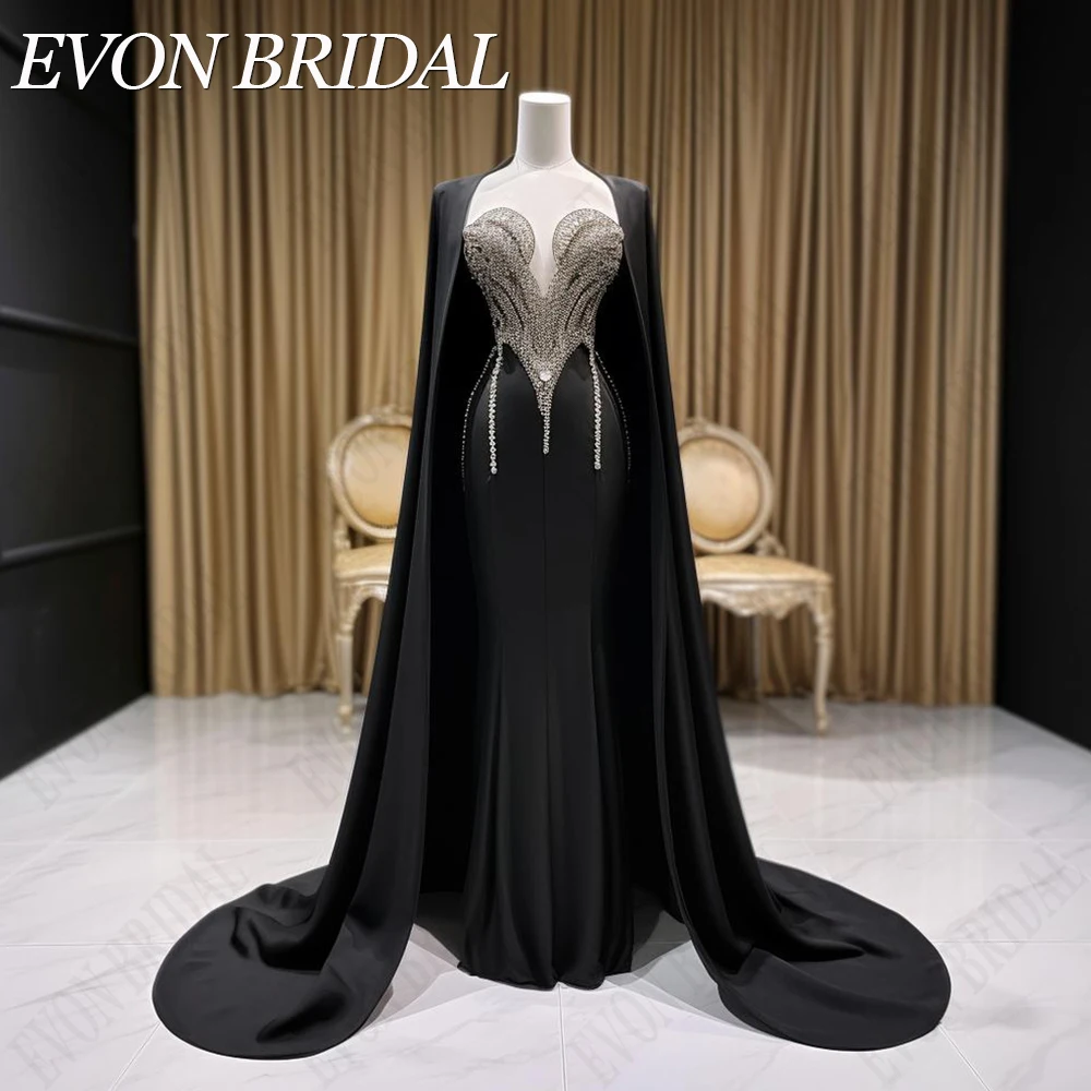 Фото Роскошные вечерние платья EVON для невесты, саудовские, арабские женские вечерние платья с черными бусинами, официальное свадебное платье с шалью Роскошные саудовские женщины вечерние платья черные бусы свадебные вечер №1