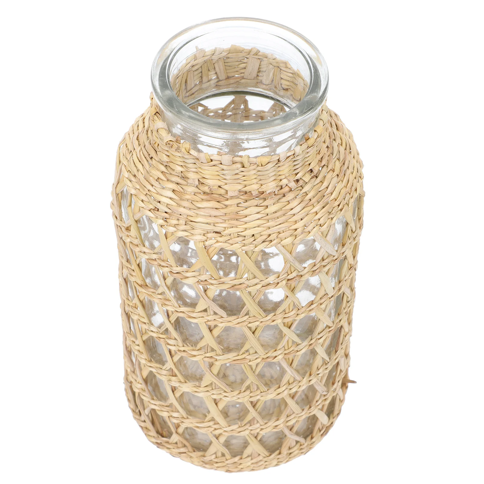 

Rattan Glass Vase Desktop Ornament Creative Flower Arrangement Container Country Home Decor Rustic Table Woven Test tube