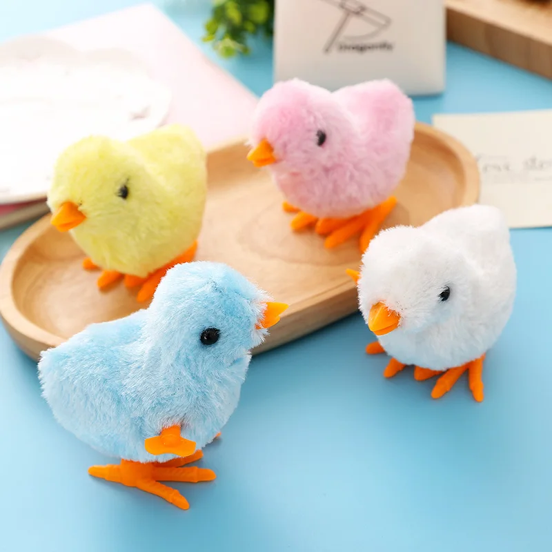 

New 5Pcs/lot Child Winding Plush Chick Clockwork Cartoon Colorful Jumping Chicken Clockwork Winding Mini Toy Cute