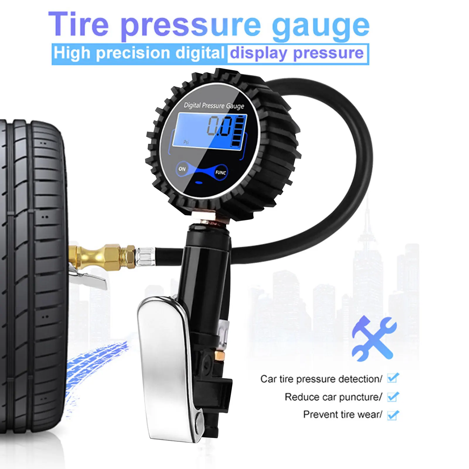 

Tire Inflator Pressure Gauge Air Compressor Accessories with Dual Head Air Chuck 1/4" NPT for Car Truck Bus Motorcycle