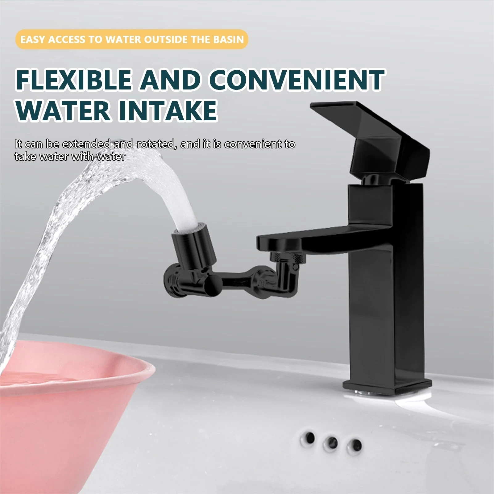 

Black Universal Splash Filter Faucet Rotate Water Outlet 1080 Degrees Bathroom Basin Lengthen Extender Kitchen Accessories