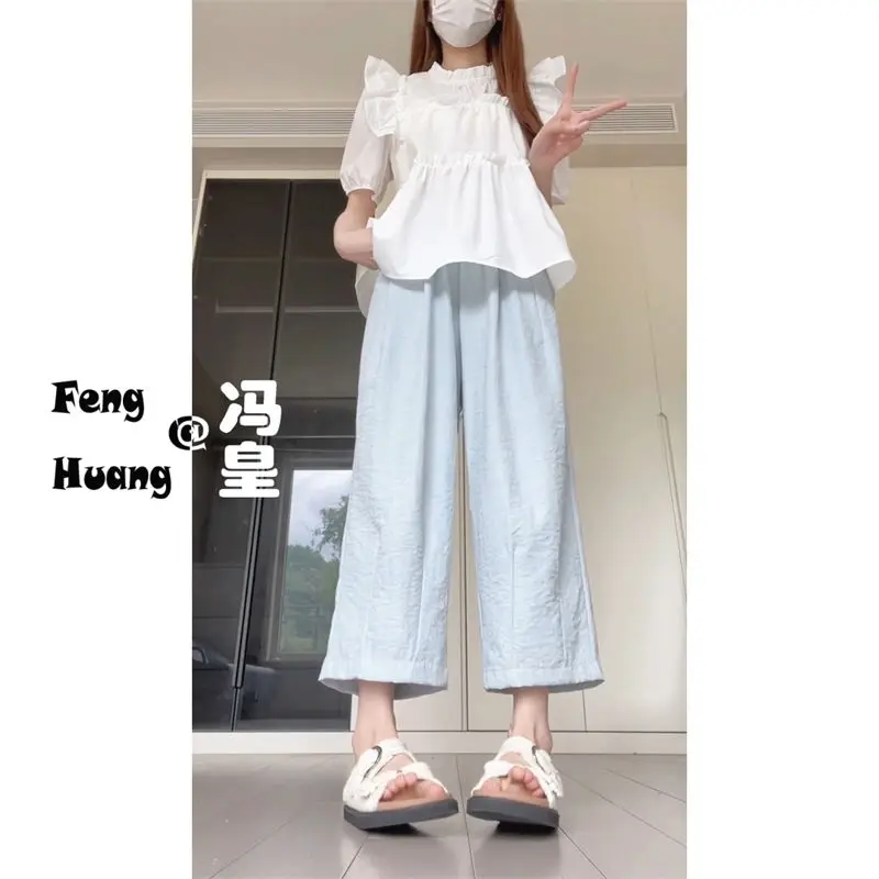 Женские Летние повседневные Простые свободные однотонные шаровары с высокой