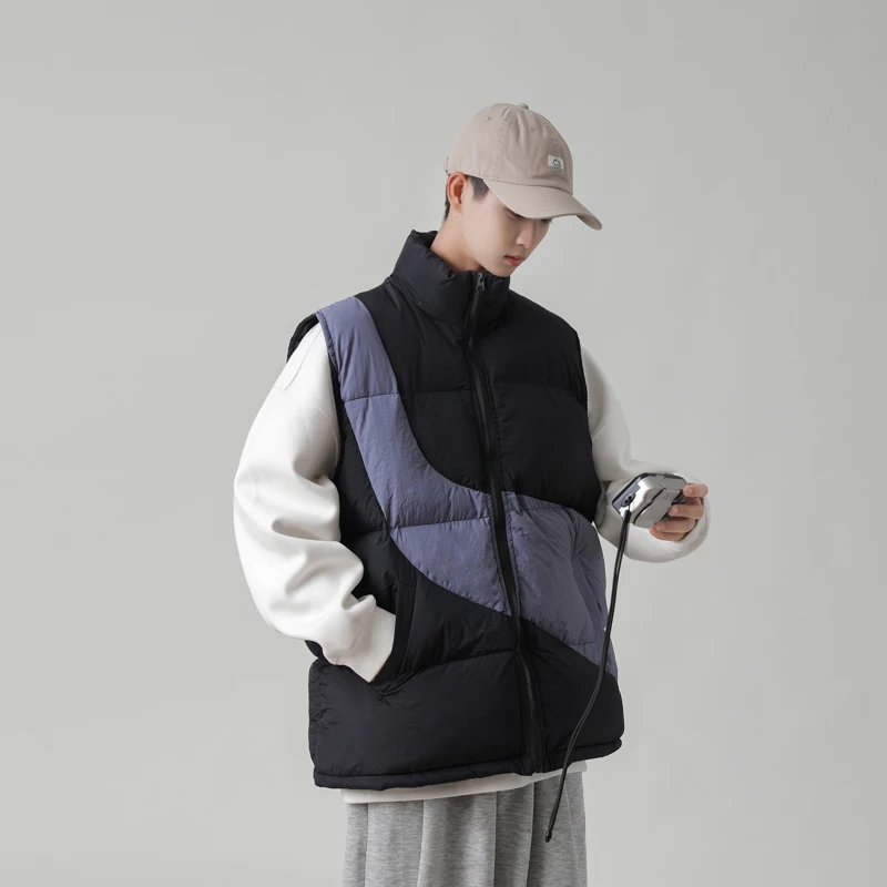 2022 winter wear new color contrast cotton vest men's winter vest vest
