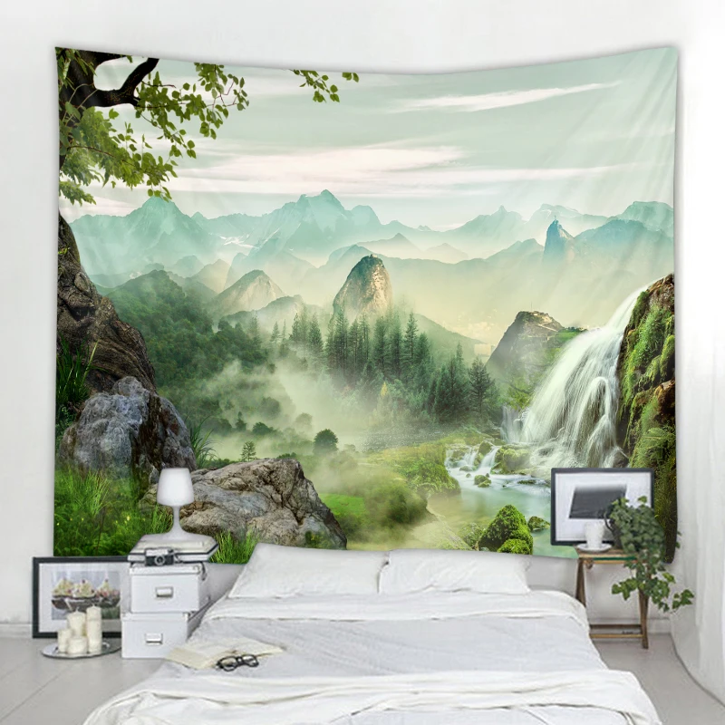

3D Forest Landscape Tapestry Jungle Animal Sunshine Waterfall Green Plants Tapestries Bedroom Living Room Home Deco Wall Hanging