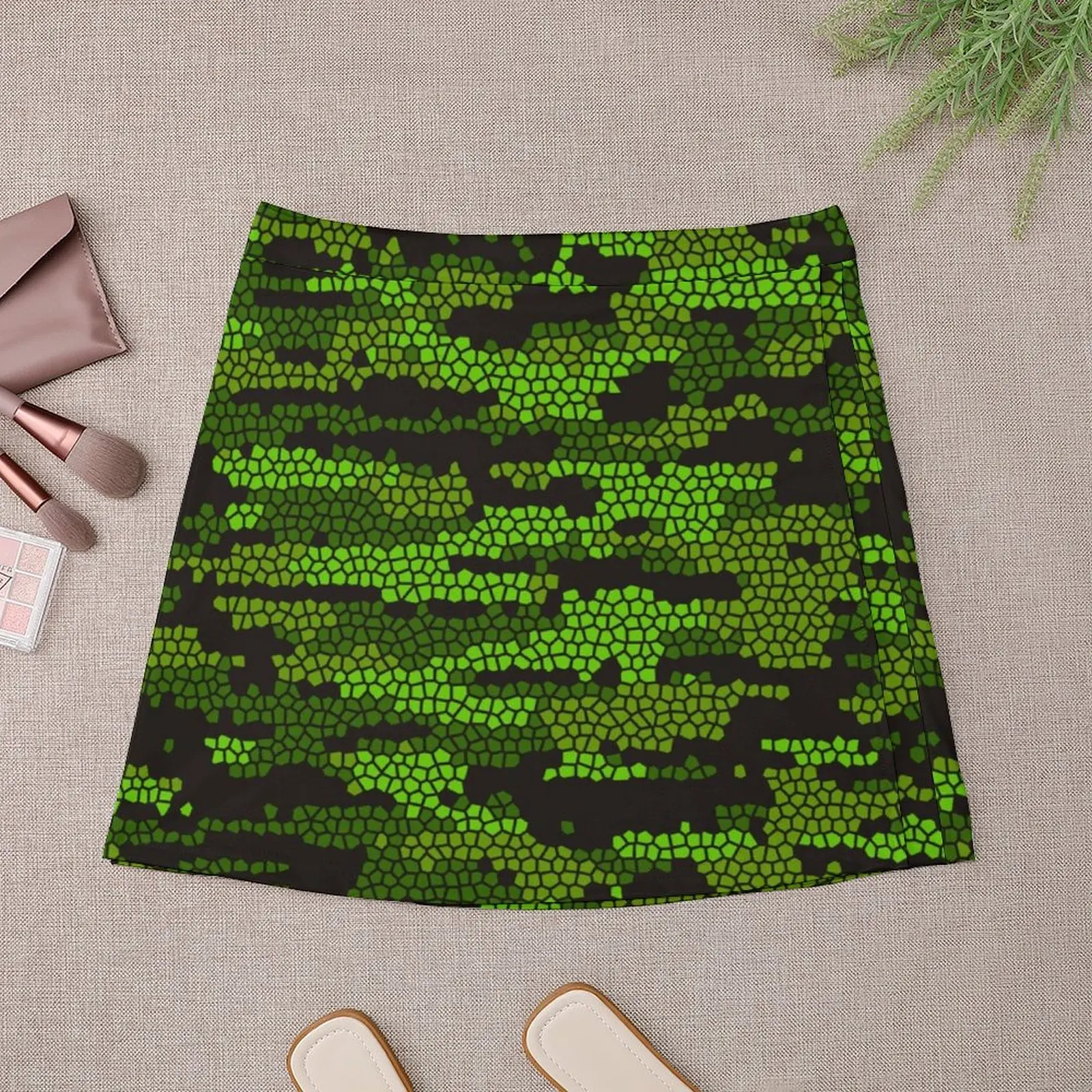 Камуфляжный узор - зеленая мини-юбка женская одежда в корейском стиле 2025 г.