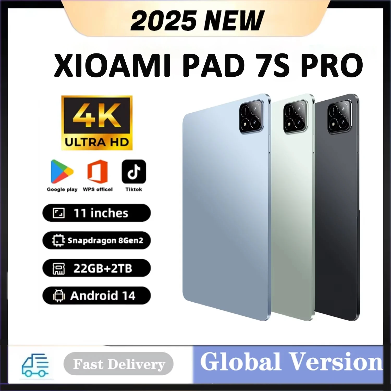 Планшет Pad 7S Pro Android 14 Snapdrago 8gen2 11 дюймов 22 ГБ + 2 ТБ 20000 мАч GPS 5G Dual SIM WiFi Tab