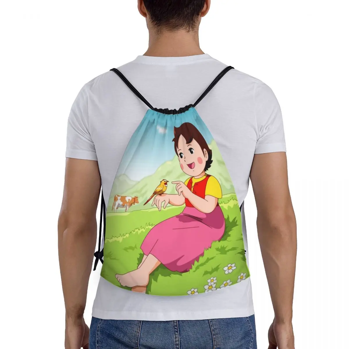 Фото Alps Mountain Girl Happy Heidi сумка на шнурке для мужчин и женщин портативный спортивный рюкзак для спортзала рюкзаки для хранения покупок №5