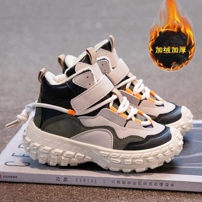

2022 Winter Plush Sports Casual Shoes for Boys and Girls High Top Student Shoes Anti-skid and Wear-resistant Running Shoes