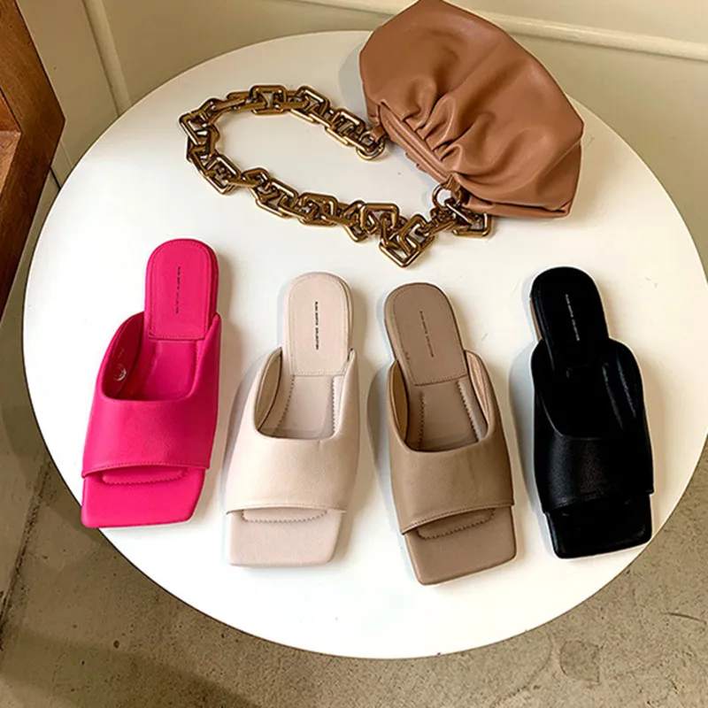 

Bailamos WomenComfortable Soft Slipper Fashion Embroidery Women Slip On Slides Square Toe Flat Casual Flip Flops Beach Slippers