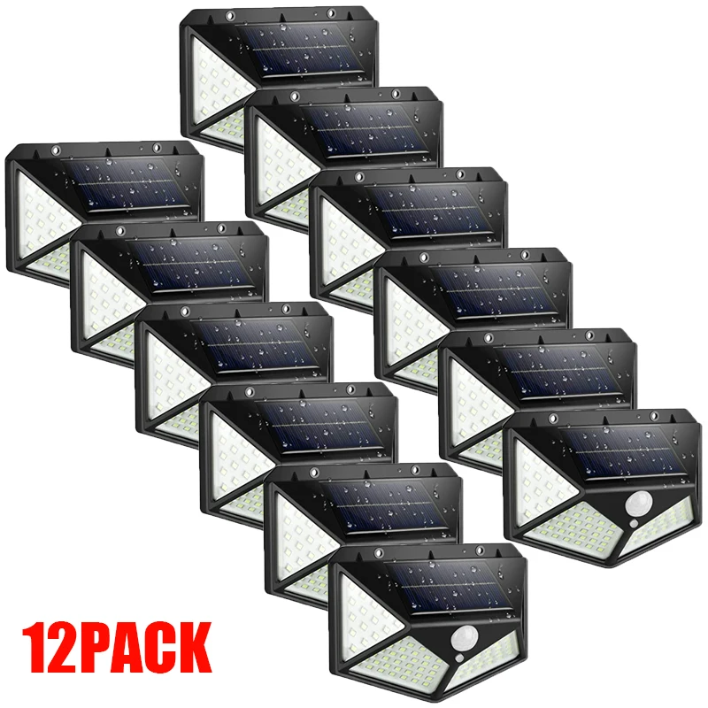 100 LEDs Solar Wall Light Outdoor Motion Sensor Waterproof Solar Lights with 3 Lighting Modes for Garden Street Decoration