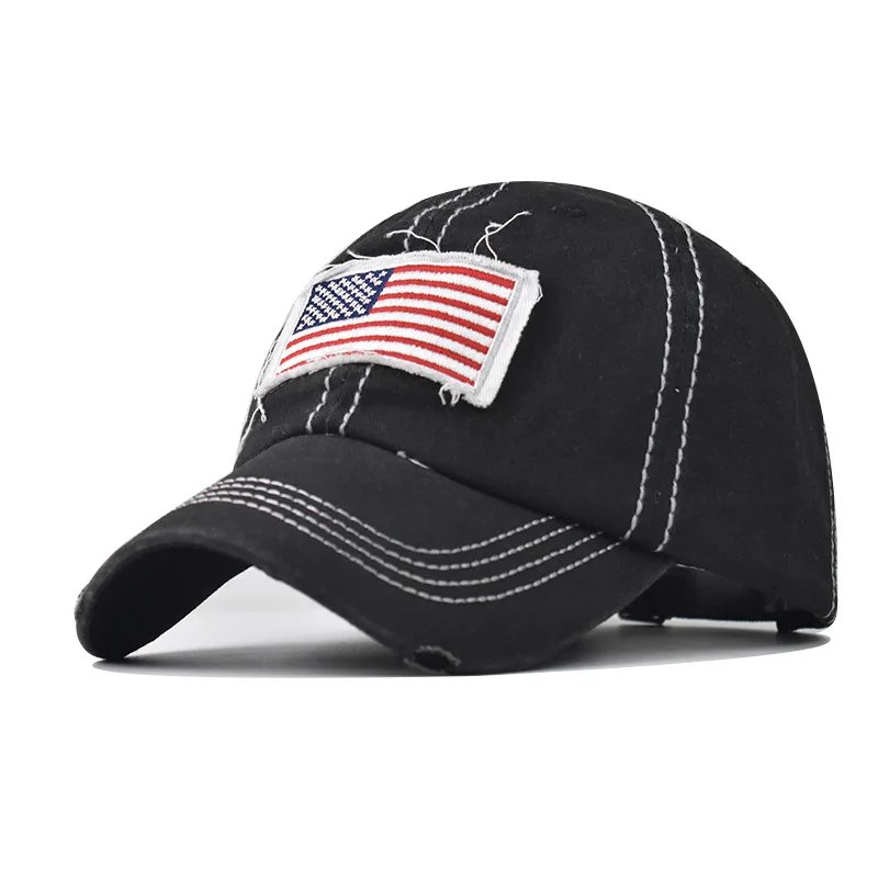 

Cross-Border Cotton Water Washed Hole Flag Embroidered Baseball Cap Foreign Trade European And American Independence Day Peaked