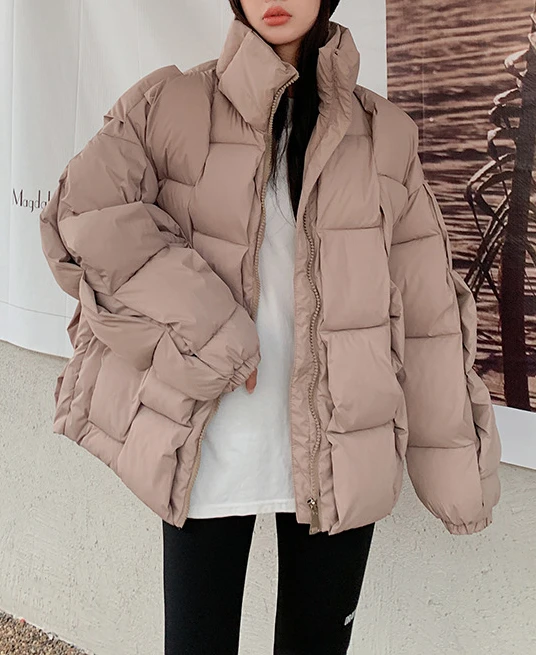 Winter Parkas for Women Autumn 2022 Korean Fashion Oversized Coats Weave Plaid Puffer Jacket Thicken Warm Green Blue Outerwear