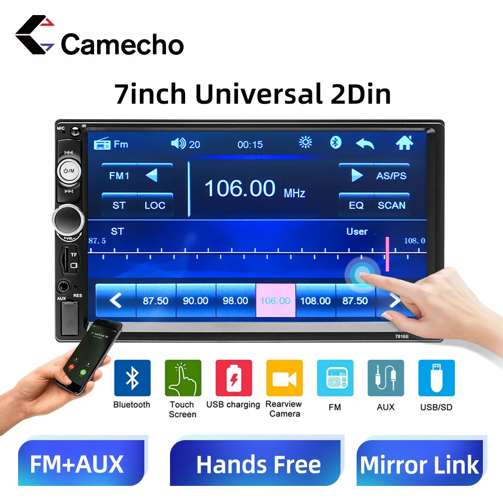 Автомагнитола Camecho 2 din, мультимедийный плеер с экраном 7 дюймов, HD, Bluetooth, для Volkswagen, Nissan, Hyundai, Kia, toyota