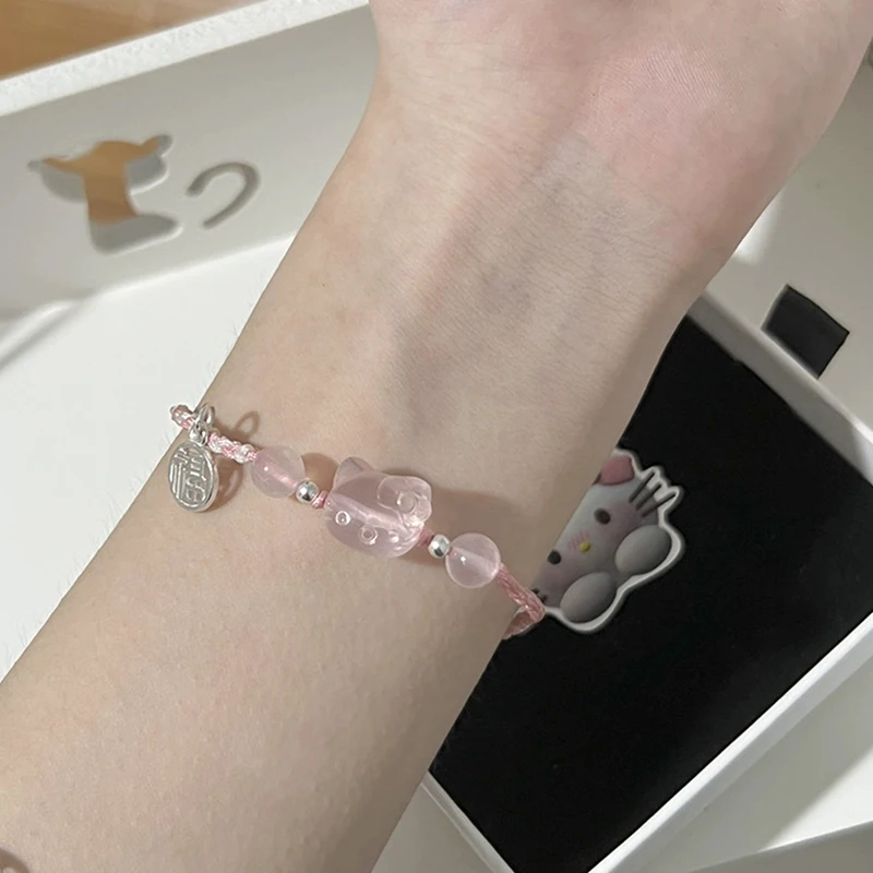 Милый браслет HelloKittys Y2k розовый счастливая девушка плетеный сладкий милый Кулон