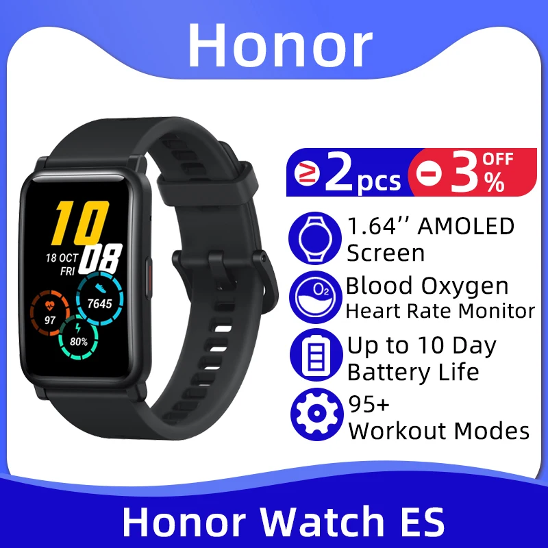 

Honor Watch ES Bluetooth 5.0 Smart watch 1.64'' AMOLED Screen Oxygen Blood Hear Rate Monitor 10 Day Battery life Smartwatch 5ATM