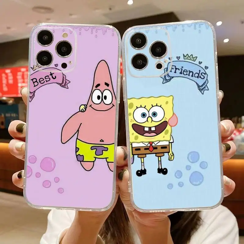 Купи Cartoon Best Friends SpongeBob SquarePants Phone Case For iphone 14 Plus 13 12 11 Pro Max Mini X XS XR Soft Transparent Cover за 117 рублей в магазине AliExpress