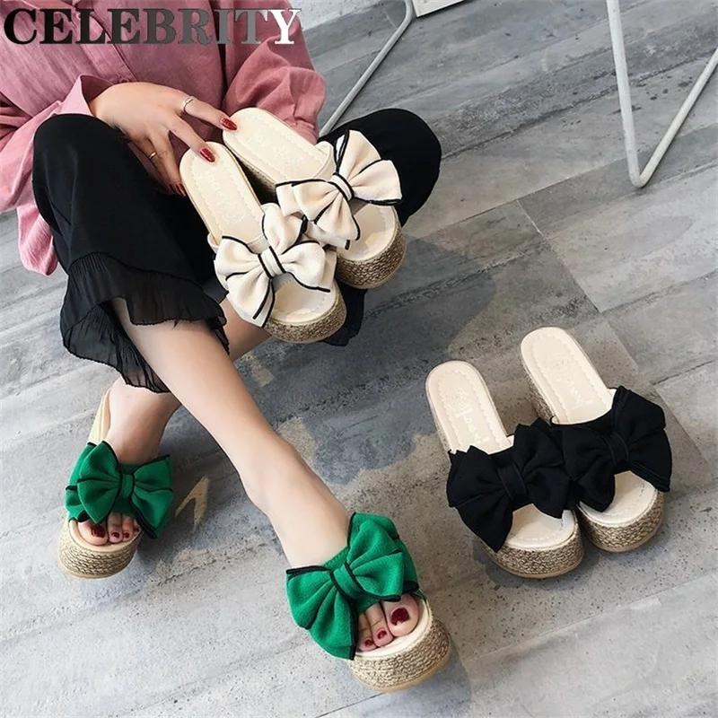 

Slippers Women's 2022 Summer New Korean Version Open-toed Bow Cloth Sandals
