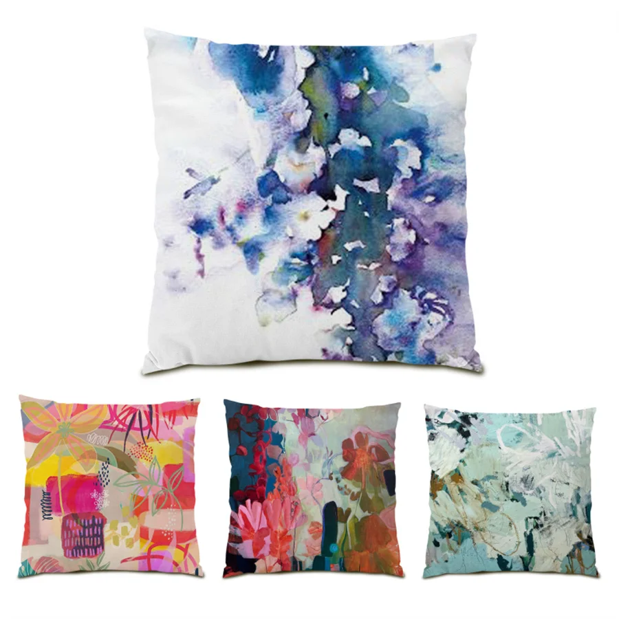 

Gift Decoration Home Decor Soft Sofa Decorative Pillow Cases Polyester Linen 45x45 Cushions Covers Velvet Painting Flower E0488