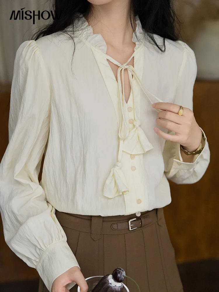 Женская рубашка с длинным рукавом и галстуком-бабочкой MXD42X1640