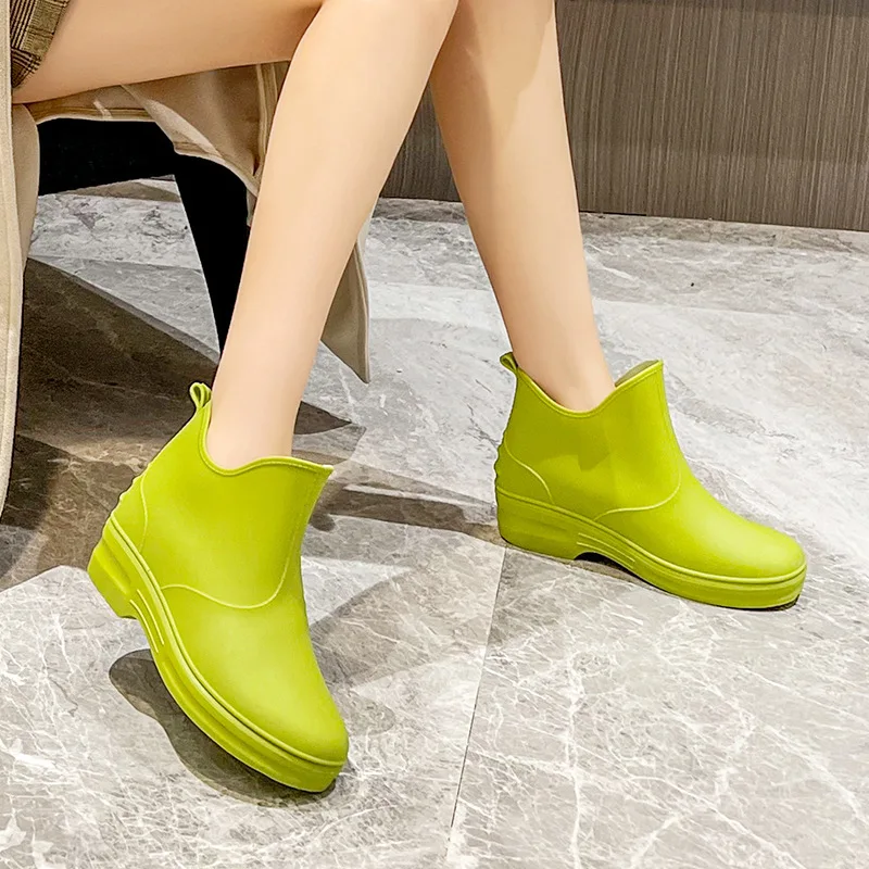 New 2023 Women Short Ankle Rain Boots Waterproof Acdemic Style Rainboots Non-slip Water Shoes Wellies Boots