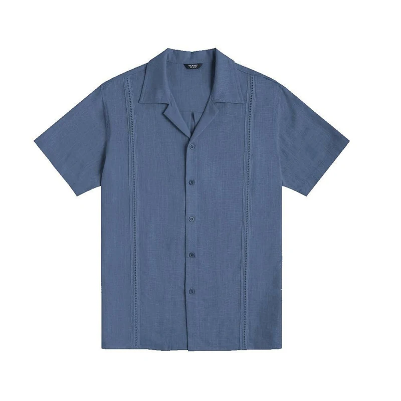 Men Linen Shirts Casual Summer Solid Handsome Men Retro Autumn Shirts Short Sleeve Beach Blouse Tops