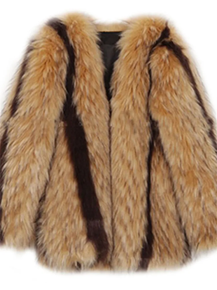 Faux Fox Fur Marbled Coat Women Mid-length Trendy Mixed Color Imitation Raccoon Fur Jacket Winter Thick Warm Outer Wear N1517