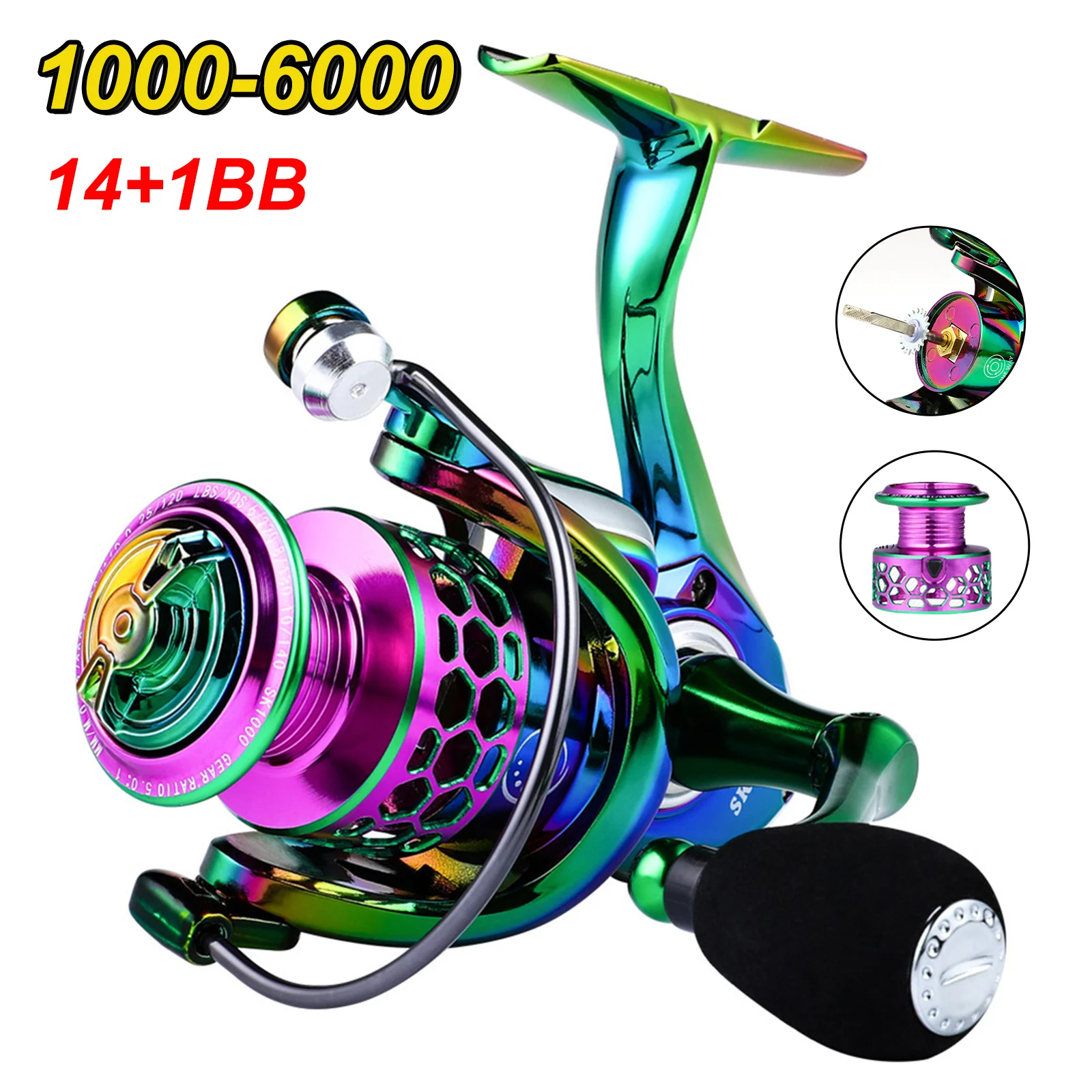 

Fishing Reel 1000-7000 Serie Drag System 10Kg Max Drag Spinning Wheel Metal Line Cup Rheel Rainbow Spool Fishing Tackle Reel