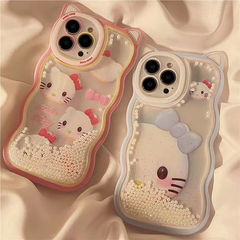 

Creative Cartoon Cute Cat Ears Quicksand KT Cat Cover for IPhone 11 12 13 Pro X XR XS Max Shockproof Phone Case IPhone 13 Case