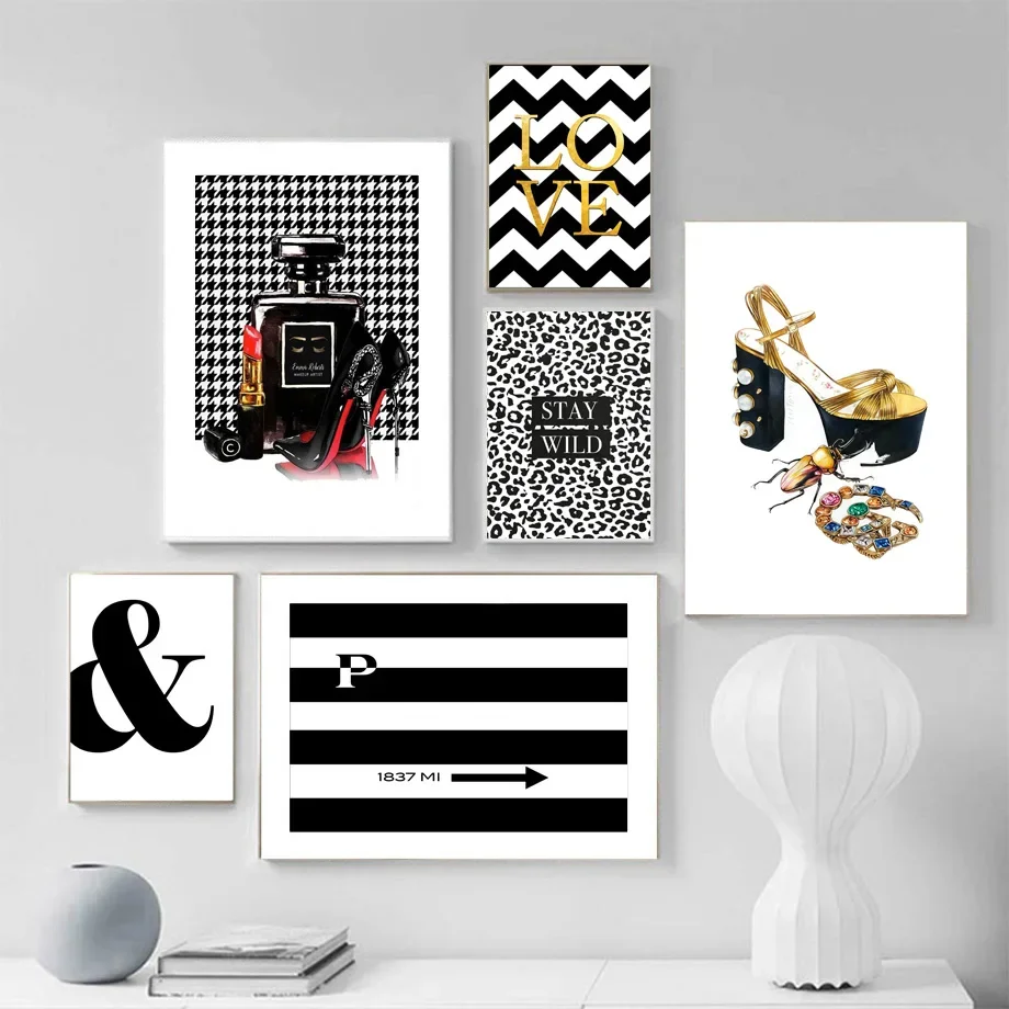 Модный логотип парфюм красные губы девушка сумка настенная Картина на холсте