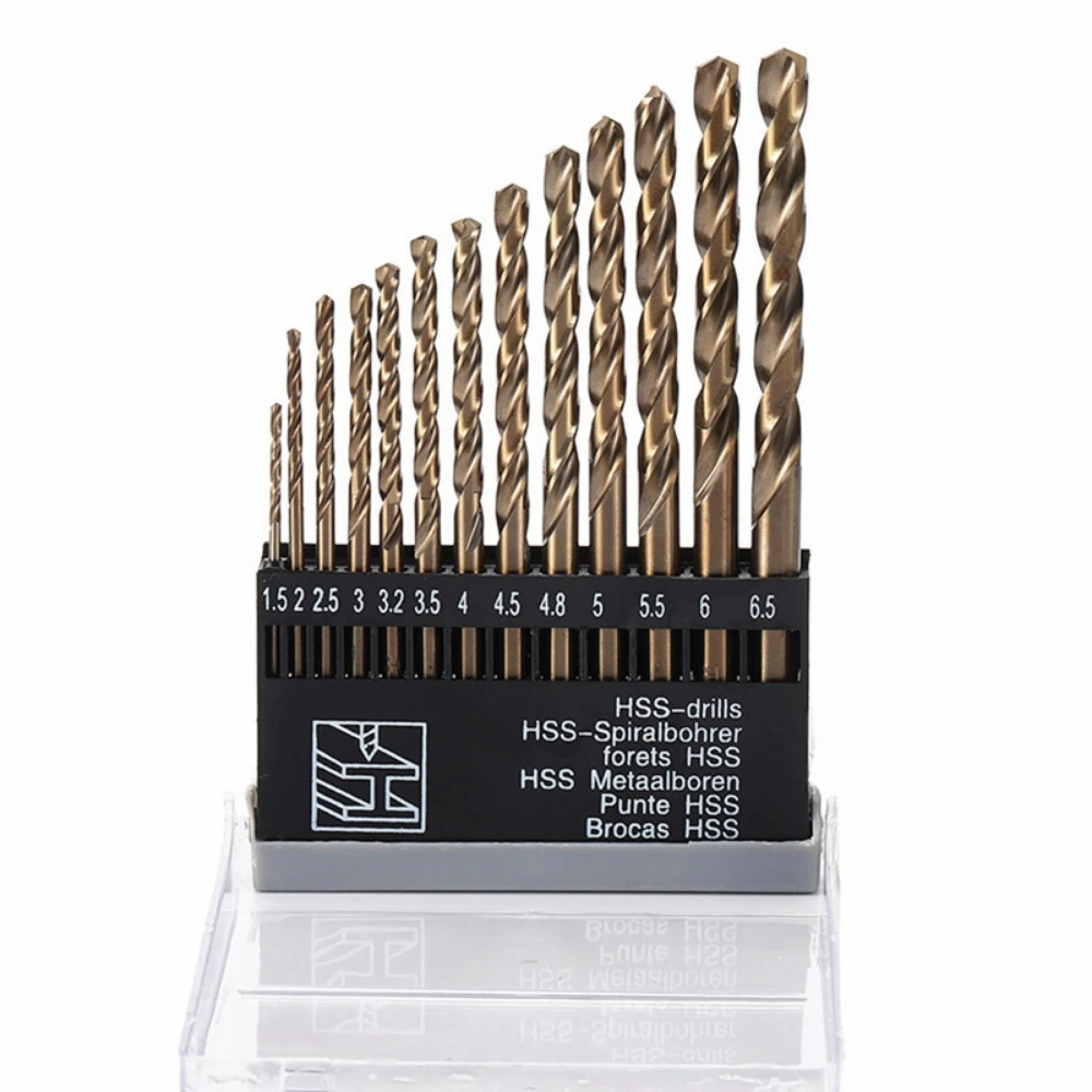 

13 шт. сверла 1,5-6,5 мм M35 высокоскоростные стальные спиральные сверла набор сверл для сверления отверстий из нержавеющей стали деревообрабатывающие металлические сверла