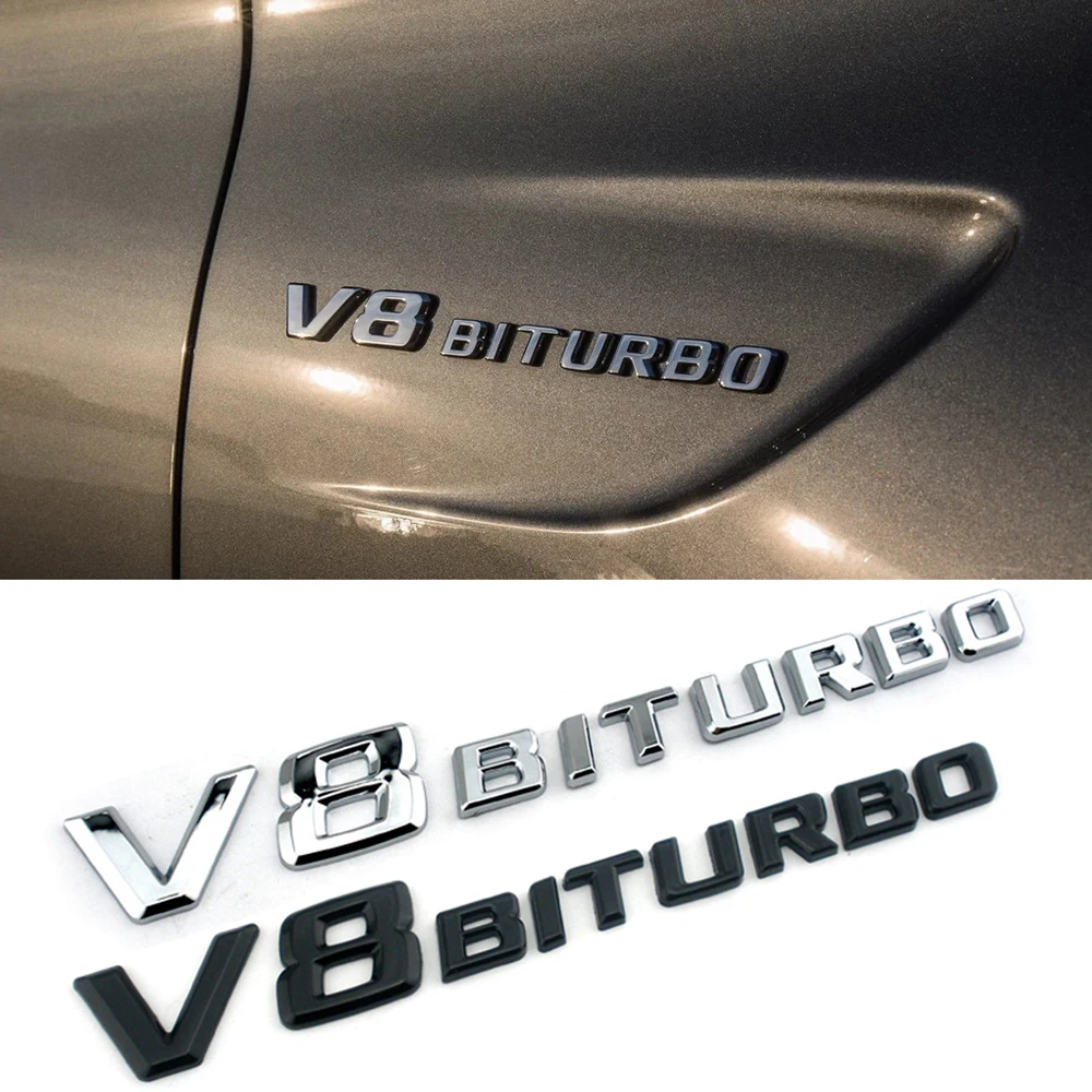 1PCS 3D V8 BITURBO Letter Emblems Styling For AMG S63 GT C63 C E S Class 4Matic Fender Side Sticker Accessories |