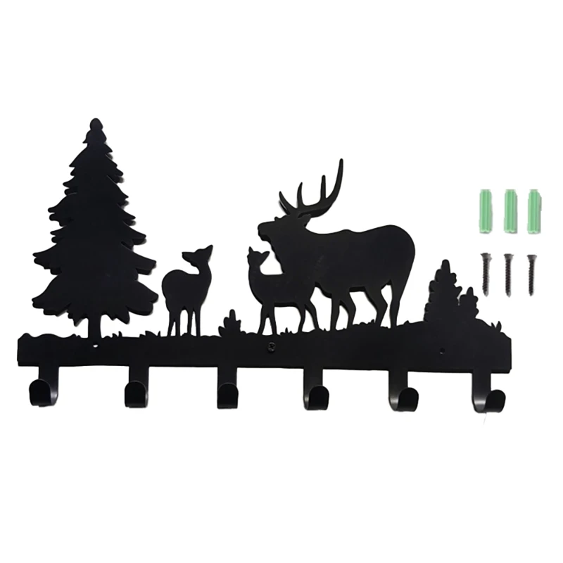 

Coat Hooks Wall Mounted, Rustic Wall Hanging Hooks Deer Forest Hooks With 6 Hooks For Bathrooms Door Hanging Key