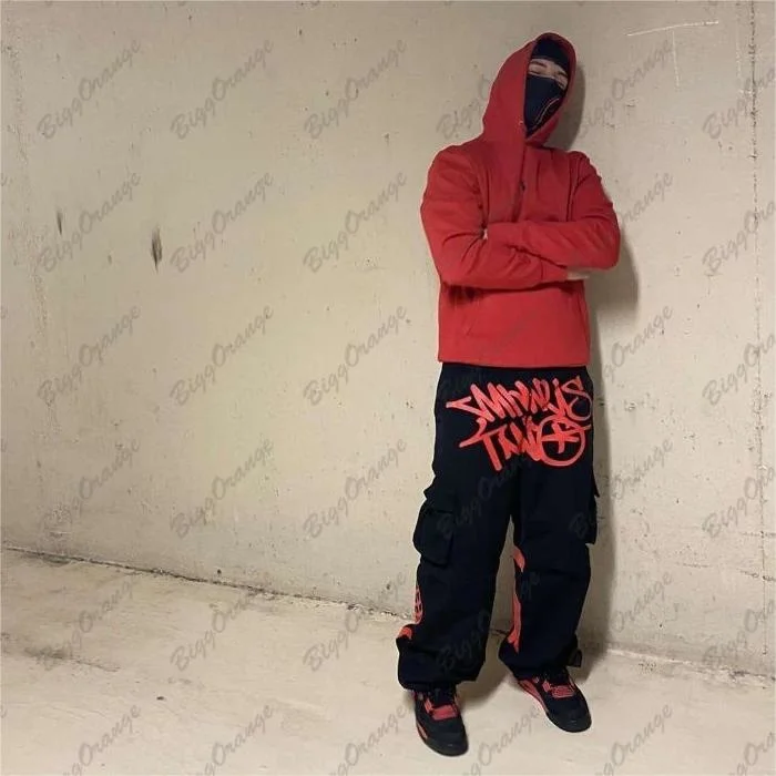 

2023 new print loose men's kuzi fashion streetwear multi-pocket cargo pants Y2k hip hop pants брюки карго cargo pants men pants