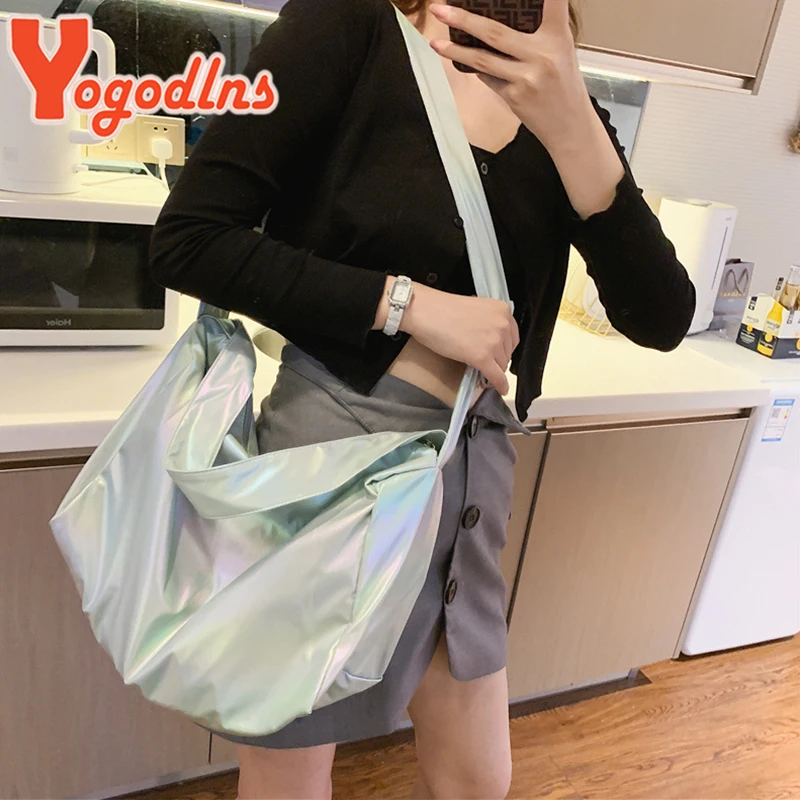 

Yogodlns Лазерная нейлоновая сумка на плечо для женщин, Большая вместительная спортивная сумка, водонепроницаемая сумка, сумки через плечо, про...