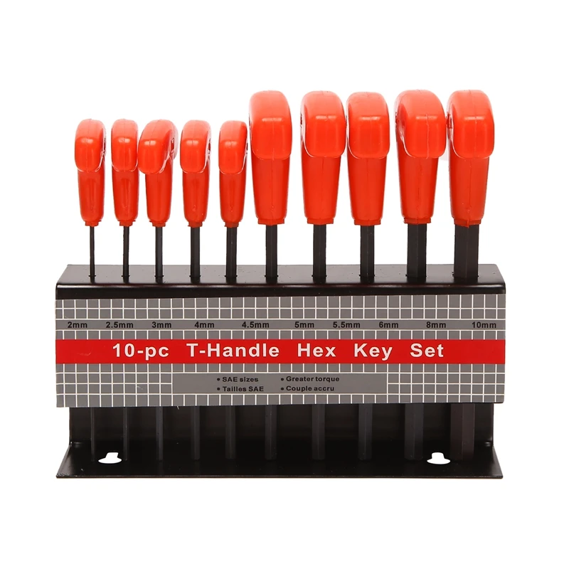 

TOP 10PC T-Handle Hex Key Hex Wrench Tool Set. Includes Sizes 2Mm-10Mm. Long Handles Hex Wrenchs Driver Tools