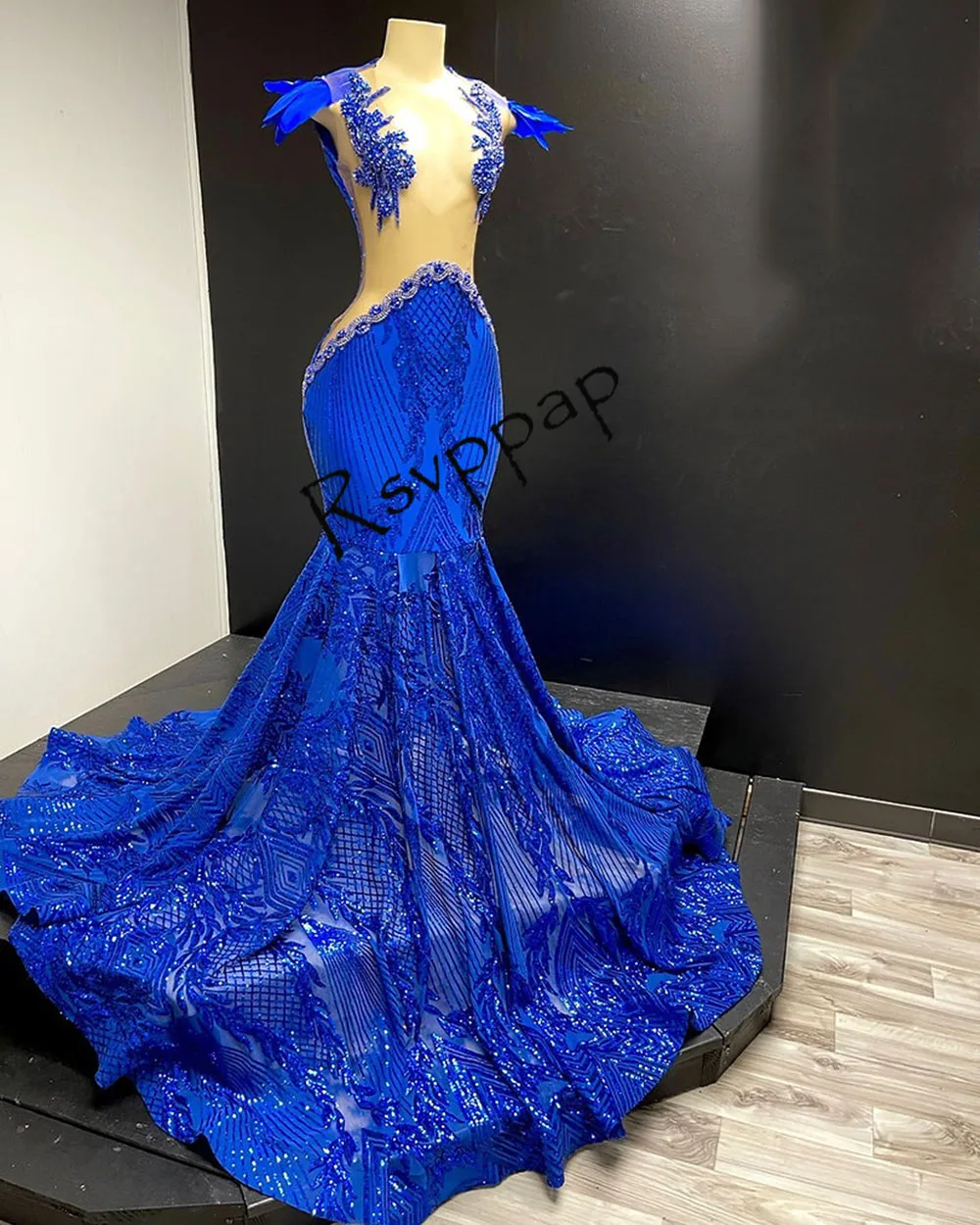 

Женское длинное платье-русалка, синее блестящее платье для выпускного вечера, 2023