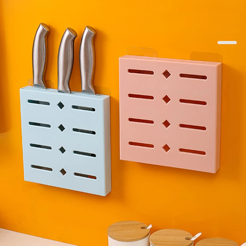 

Knife Holder Wall-mounted Kitchen Knives Storage Rack Household ASB punch-free Knife Finishing Rack Hollow Drain Invisible Rack