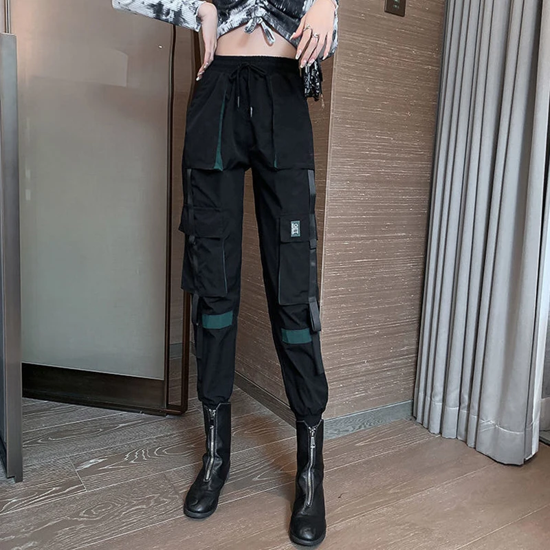 Брюки-карго женские с завышенной талией свободные уличные штаны в стиле хип-хоп