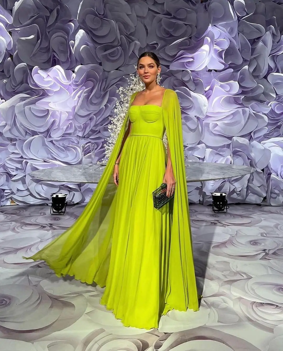 

Cap Sleeves Cape Lemon Yellow Evening Dresses Boat Neck Elegant Chiffon Prom Dress Robe De Soirée Formal Party Gowns for Women