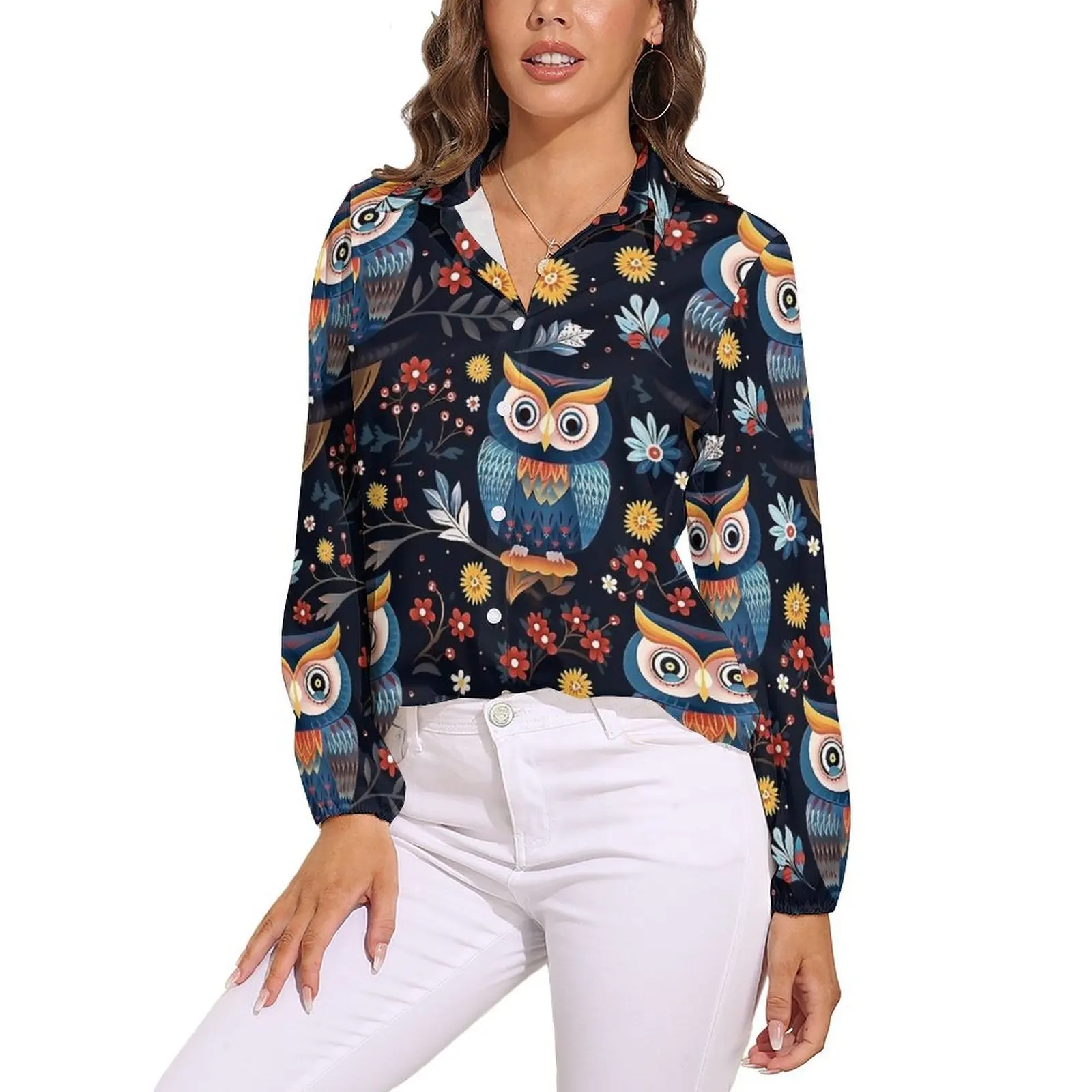 Милая скандинавская блузка с жирным узором совы женские свободные блузки в