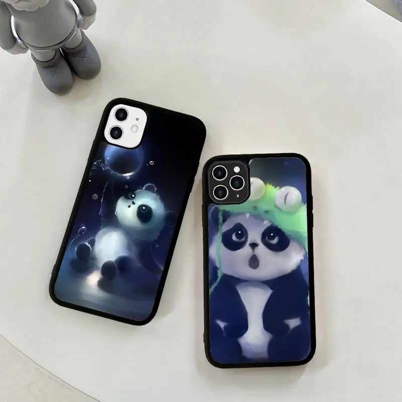 

YNDFCNB Cute Panda Animal Pattern Phone Case Silicone PC+TPU Case for iPhone 11 12 13 Pro Max 8 7 6 Plus X SE XR Hard Fundas