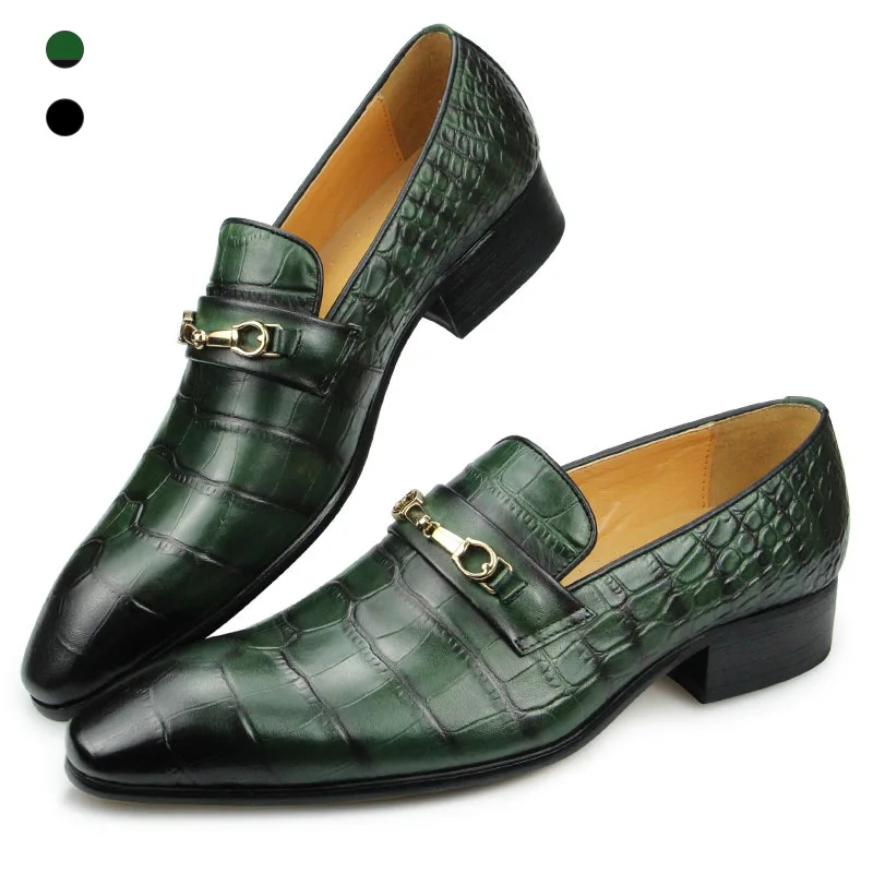 Men‘s Dress Wedding Loafer Gold Buckle Leather banquet party Workplace business shoes Banquet Suit Designer christmas green new