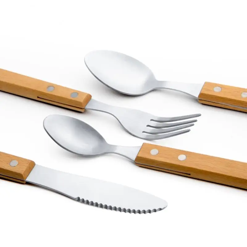4 Pcs Stainless Steel Dinnerware Set Kitchen Dining Knife Fork Spoon Beech Wooden Handle Tableware Set Home High Quality Gift