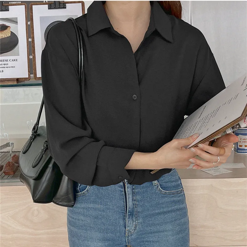 

COIGARSAM Shirt Womens Tops Spring 2022 Casual Long Sleeve Solid Loose Women Shirts Dropshipping