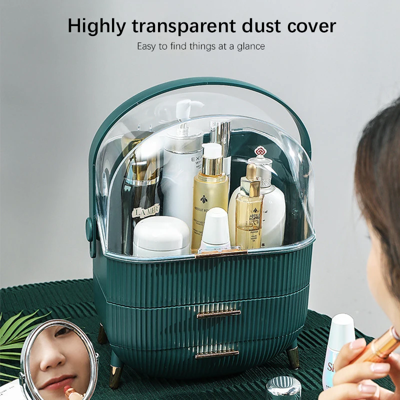 

Коробка для хранения косметики, вместительный органайзер для макияжа, водонепроницаемый пыленепроницаемый Настольный органайзер для ванн...