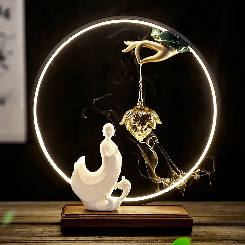 

Creative Incense Burner Zen Backflow Incense LED Lamp Circle Bergamot Hanging Stove Ornaments Home Porch Ceramic Incense Burner