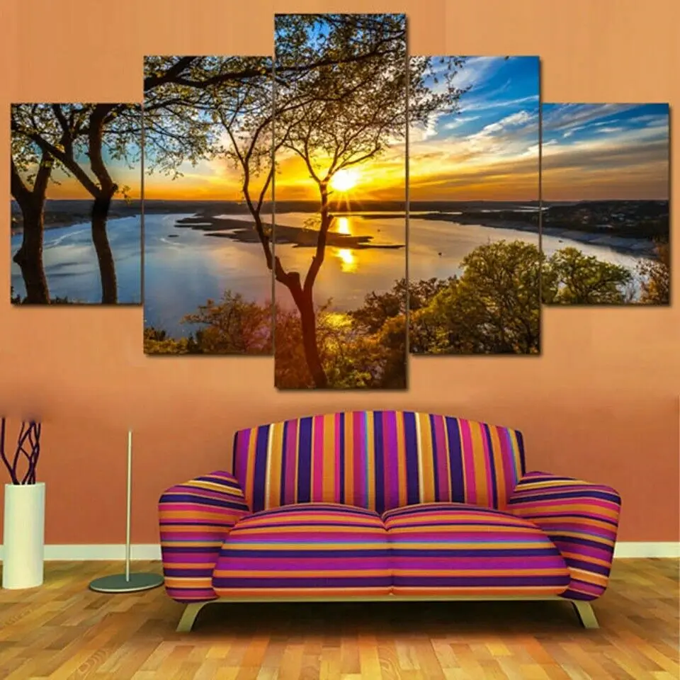 

Sunrise Natural Landscape Painting 5 Panel Canvas Print Wall Art Poster Home Dec HD Print Pictures Home Decor No Framed 5 Piece
