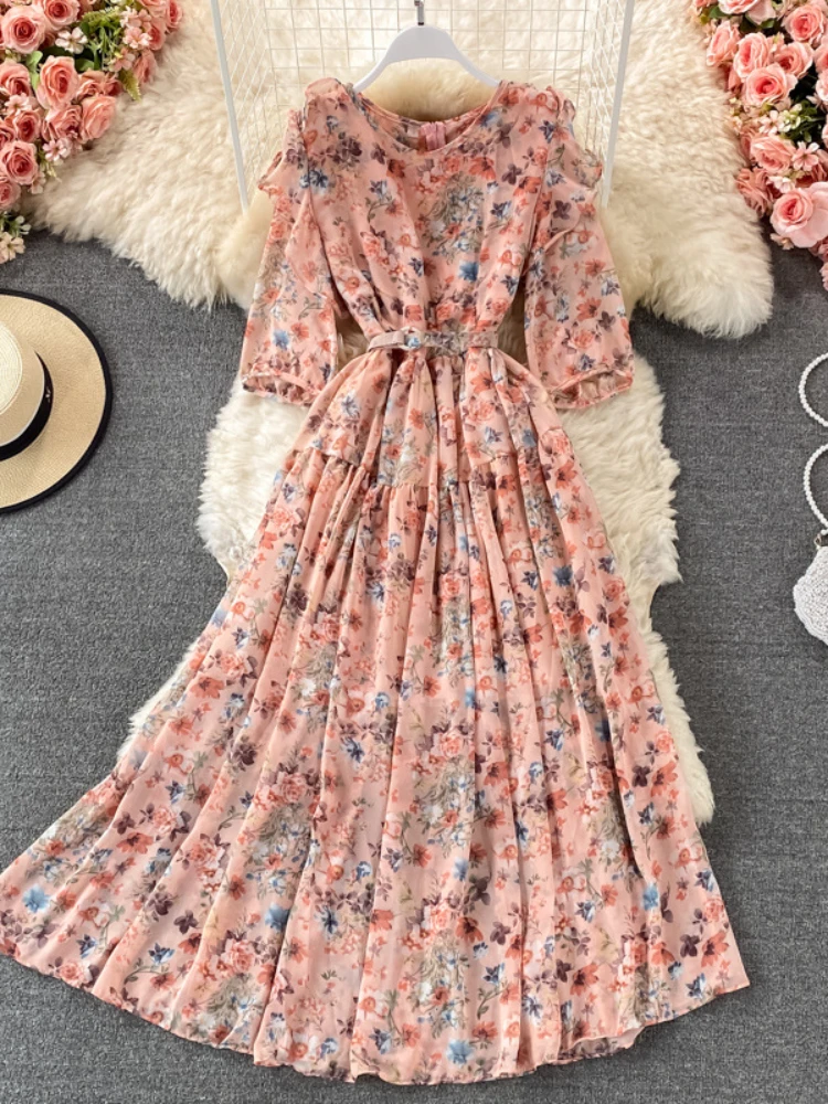 Пляжное платье с круглым вырезом женские элегантные шифоновые длинные платья