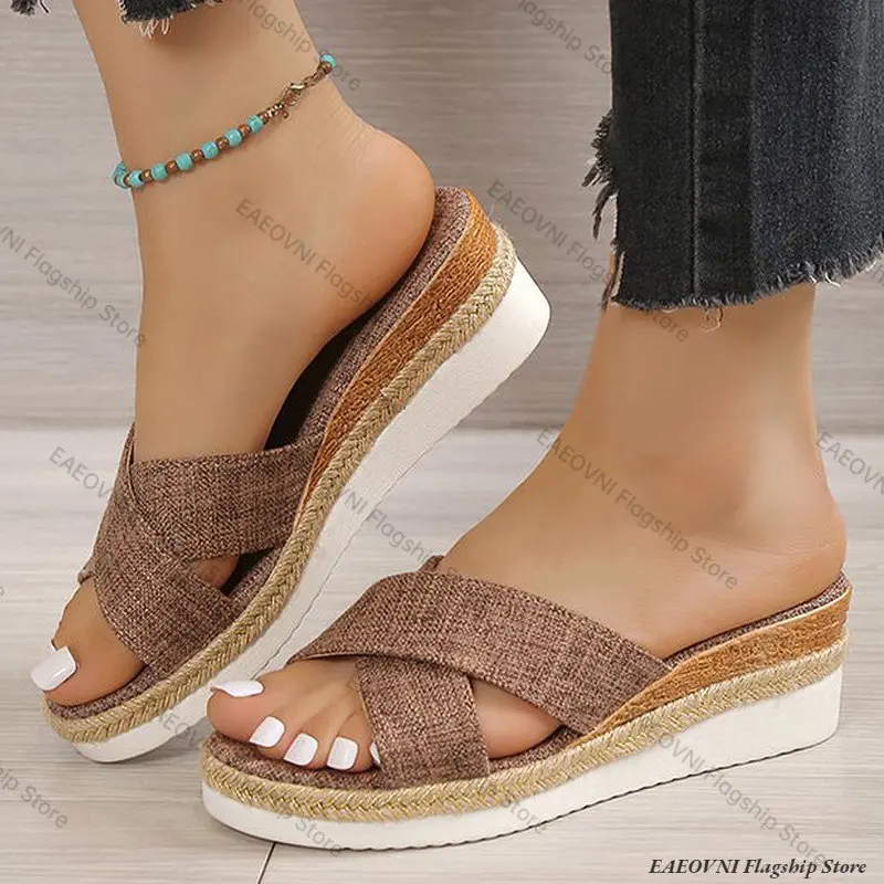 

Women Sandals Hemp Wedge Heels Sandalias Mujer Platform Sandals Summer Wedges Shoes For Women Summer Footwear Women Slippers
