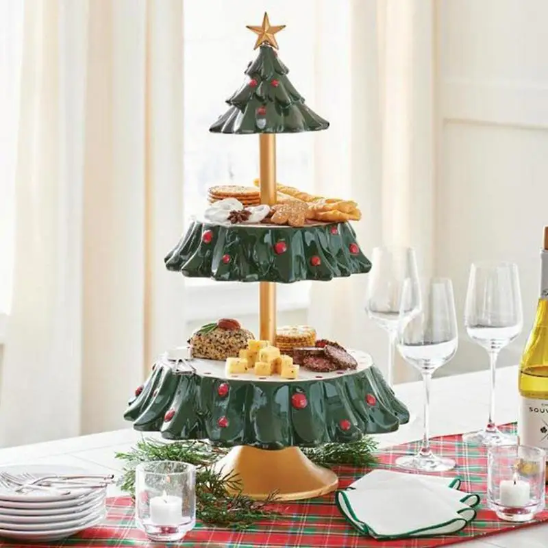 

2-ярусная подставка для рождественской елки, закусок, подставка для сервировки пищевых продуктов для вечеринок, подставка для кексов, украш...